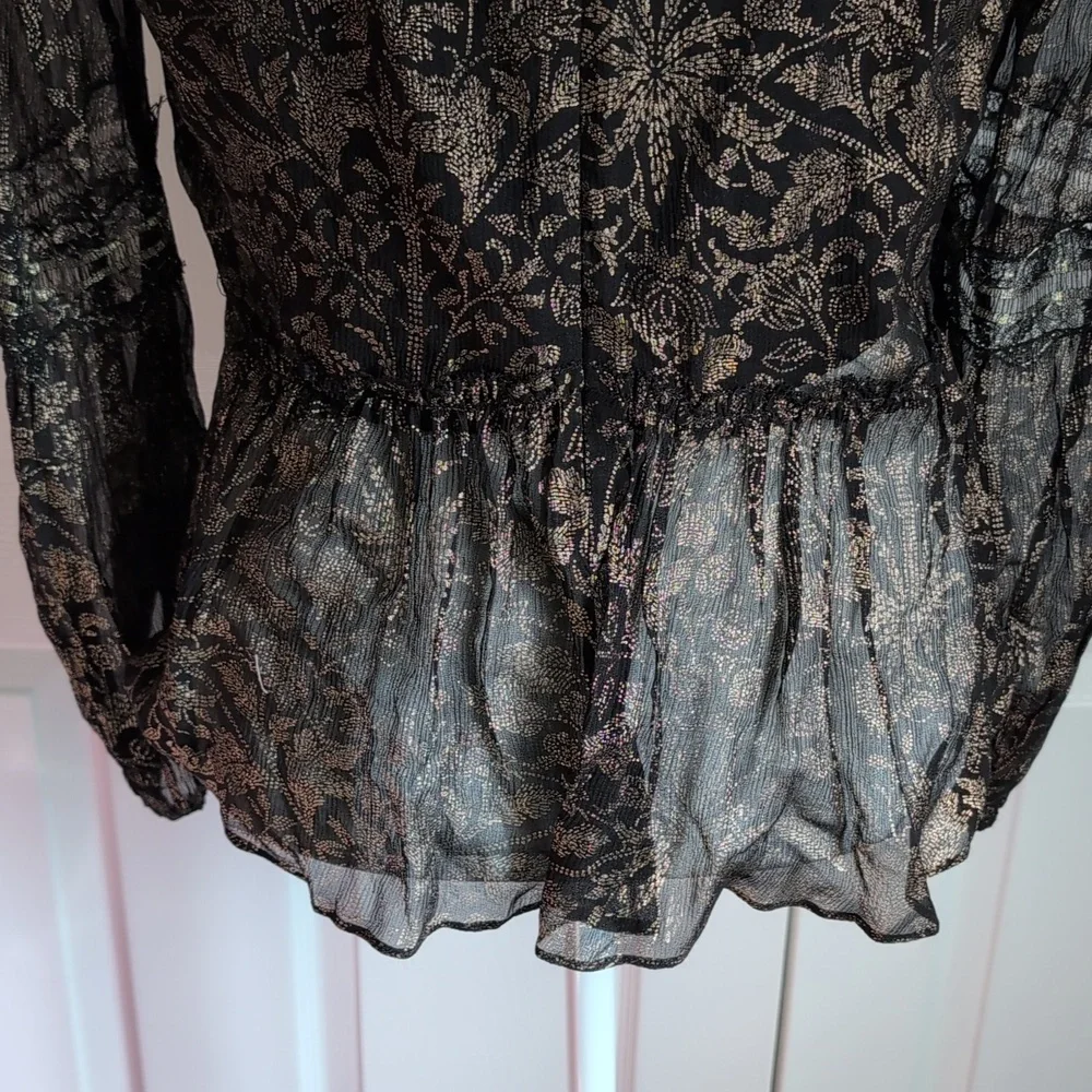 Elie Tahari Black And Gold Silk Blouse - Picture 9 of 12